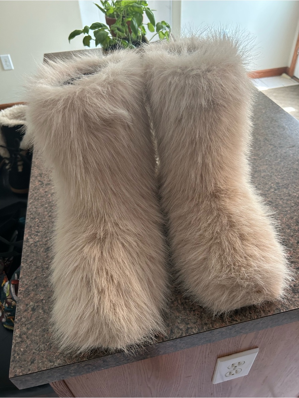 Plush Faux Fur Beige Booties